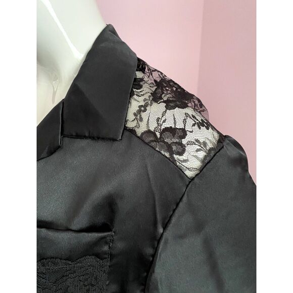 Vintage 90s Lily of France Sleep Shirt SMALL Jacquard Satin Lace Trim Nightgown - Picture 9 of 10